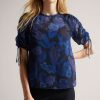 Clothing * | Ted Baker Blue Nixole Ruched Sleeve Detail Top Cut Price