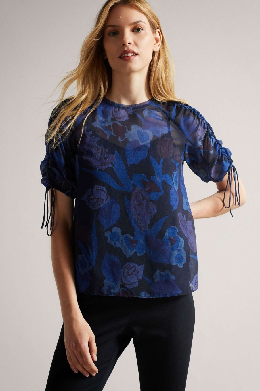 Clothing * | Ted Baker Blue Nixole Ruched Sleeve Detail Top Cut Price