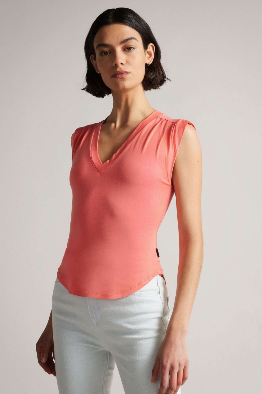 Clothing * | Ted Baker Brilyan Pink Fitted V-Neck T-Shirt Gift Selection