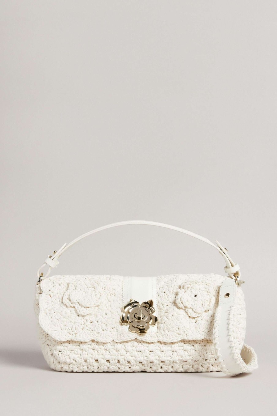 Homeware * | Ted Baker Medium Magnia White Knitted Crochet Shoulder Bag Top Selling