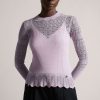 Clothing * | Ted Baker Hilen Lilac Purple Lace Stitch Knit Top 100% Guarantee