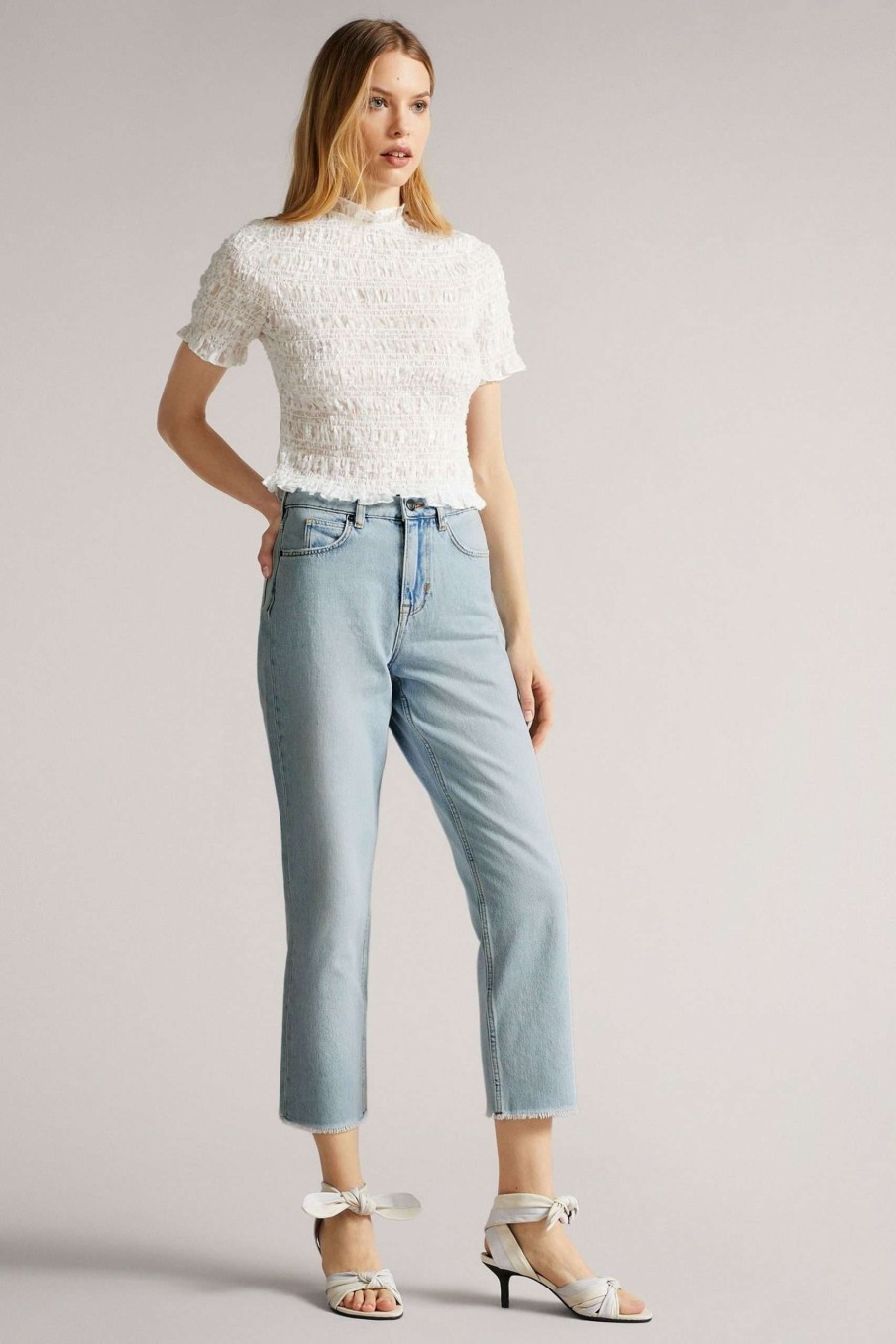 Clothing * | Ted Baker Blue Nellin Light Wash Rigid Straight Denim Jeans Quick Delivery