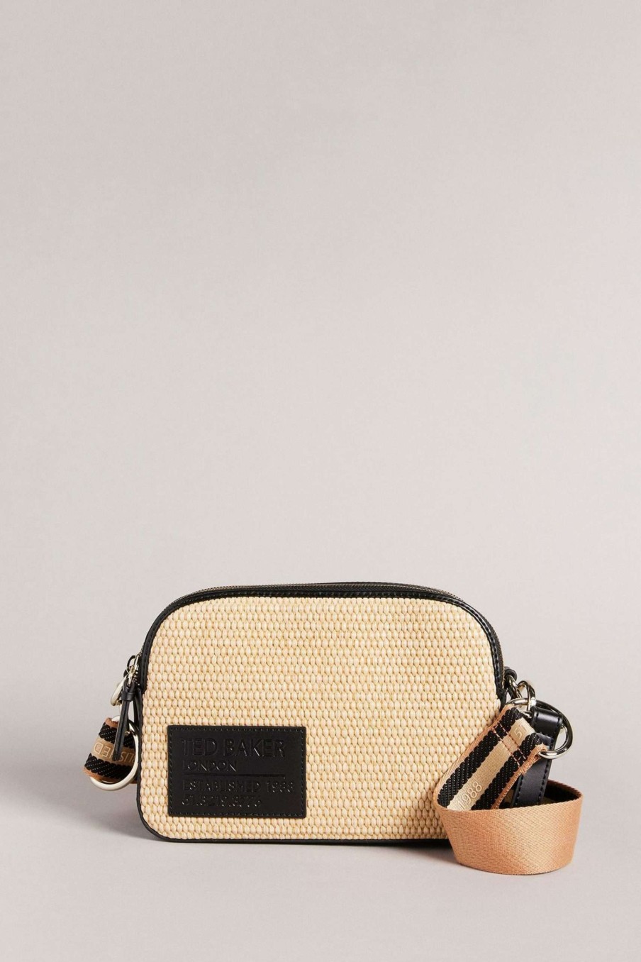 Homeware * | Ted Baker Stello Natural Branded Webbing Raffia Camera Cross-Body Bag Closeout Sale