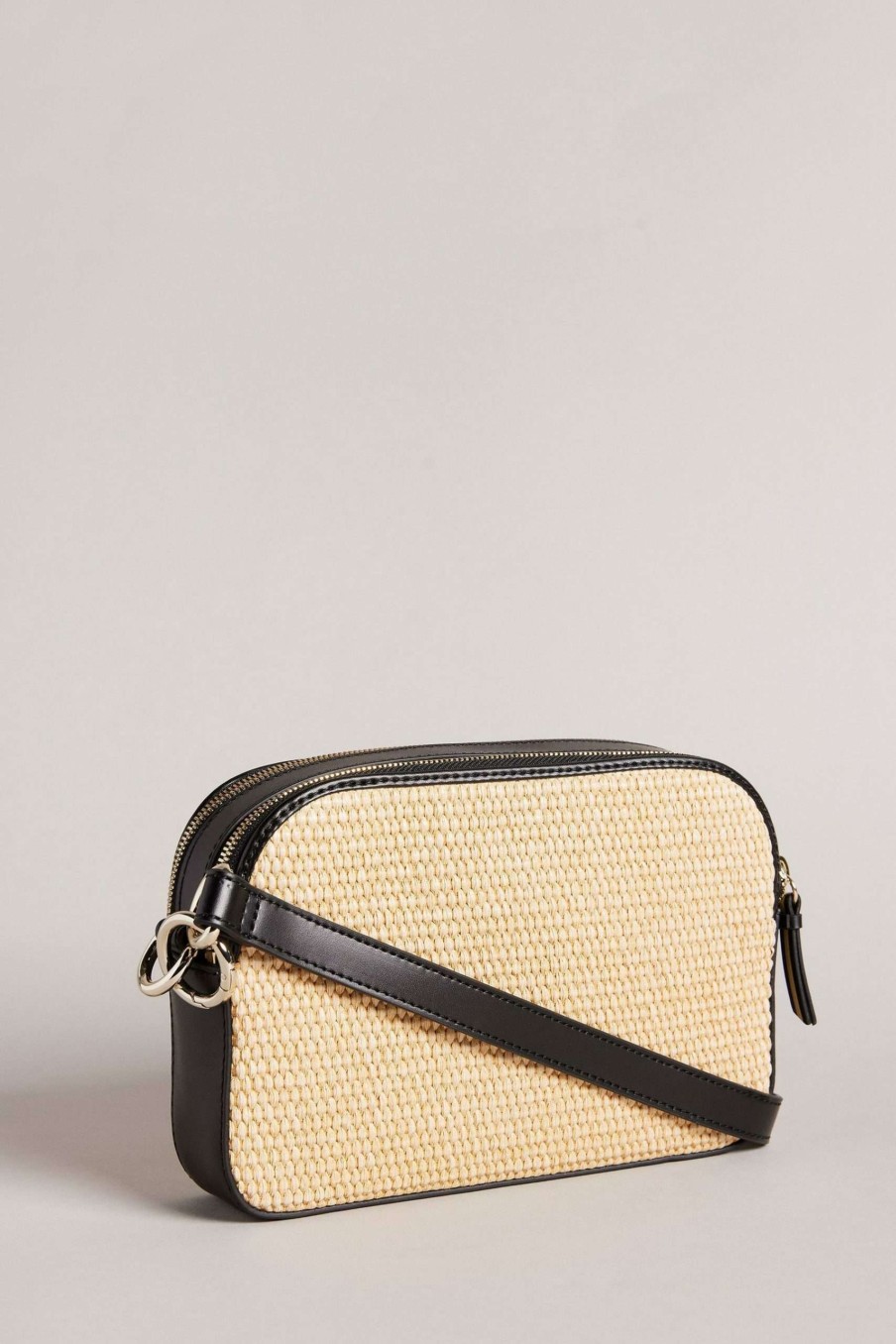 Homeware * | Ted Baker Stello Natural Branded Webbing Raffia Camera Cross-Body Bag Closeout Sale