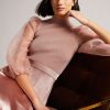 Clothing * | Ted Baker Dusky Pink Lharra Knit Satin And Organza Midi Dress Online Store