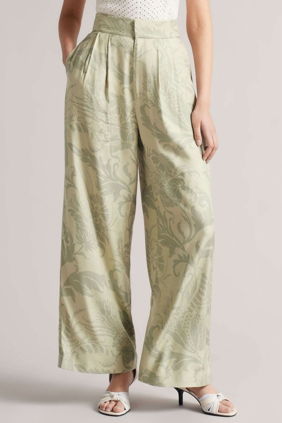 Clothing * | Ted Baker Wyntir Green Tailored Wide Leg Trousers Popular