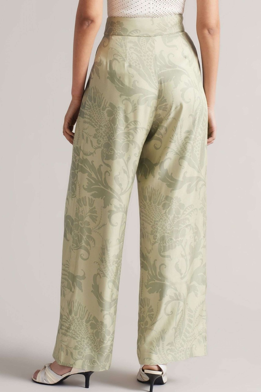 Clothing * | Ted Baker Wyntir Green Tailored Wide Leg Trousers Popular