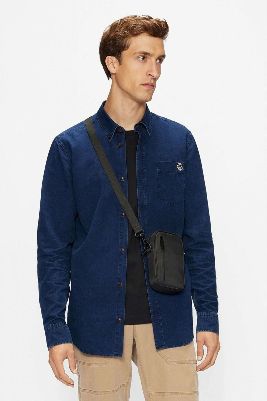 Clothing * | Ted Baker Blue Trygrip Long Sleeve Denim Essentials Shirt Gift Selection