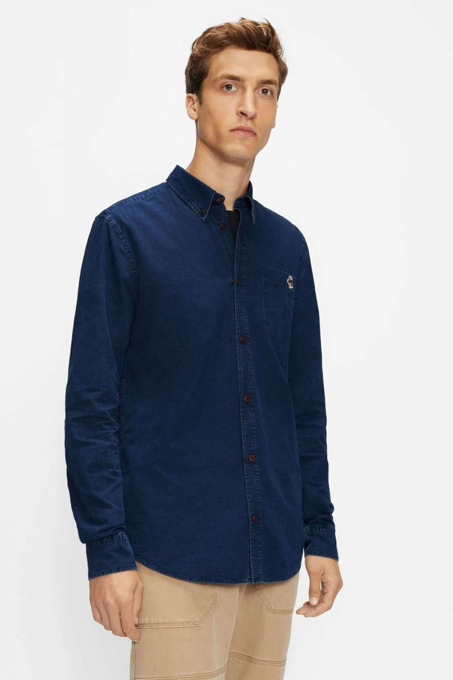 Clothing * | Ted Baker Blue Trygrip Long Sleeve Denim Essentials Shirt Gift Selection