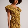 Clothing * | Ted Baker Ondina Yellow Printed Seersucker Mini Dress Quick Delivery