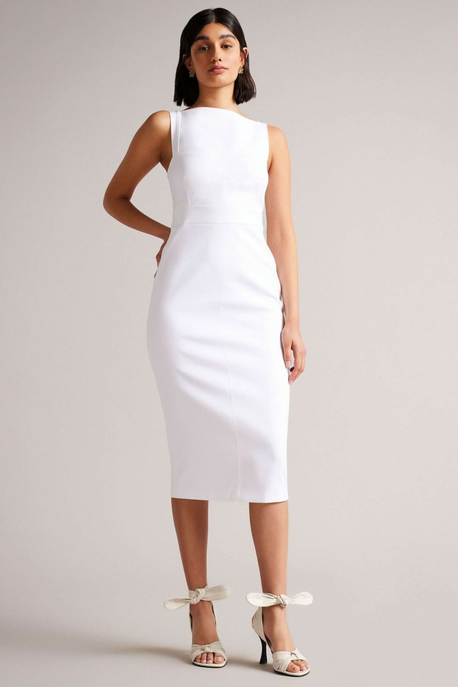 Clothing * | Ted Baker Klarika White Midi Length Bodycon Dress Sale Online