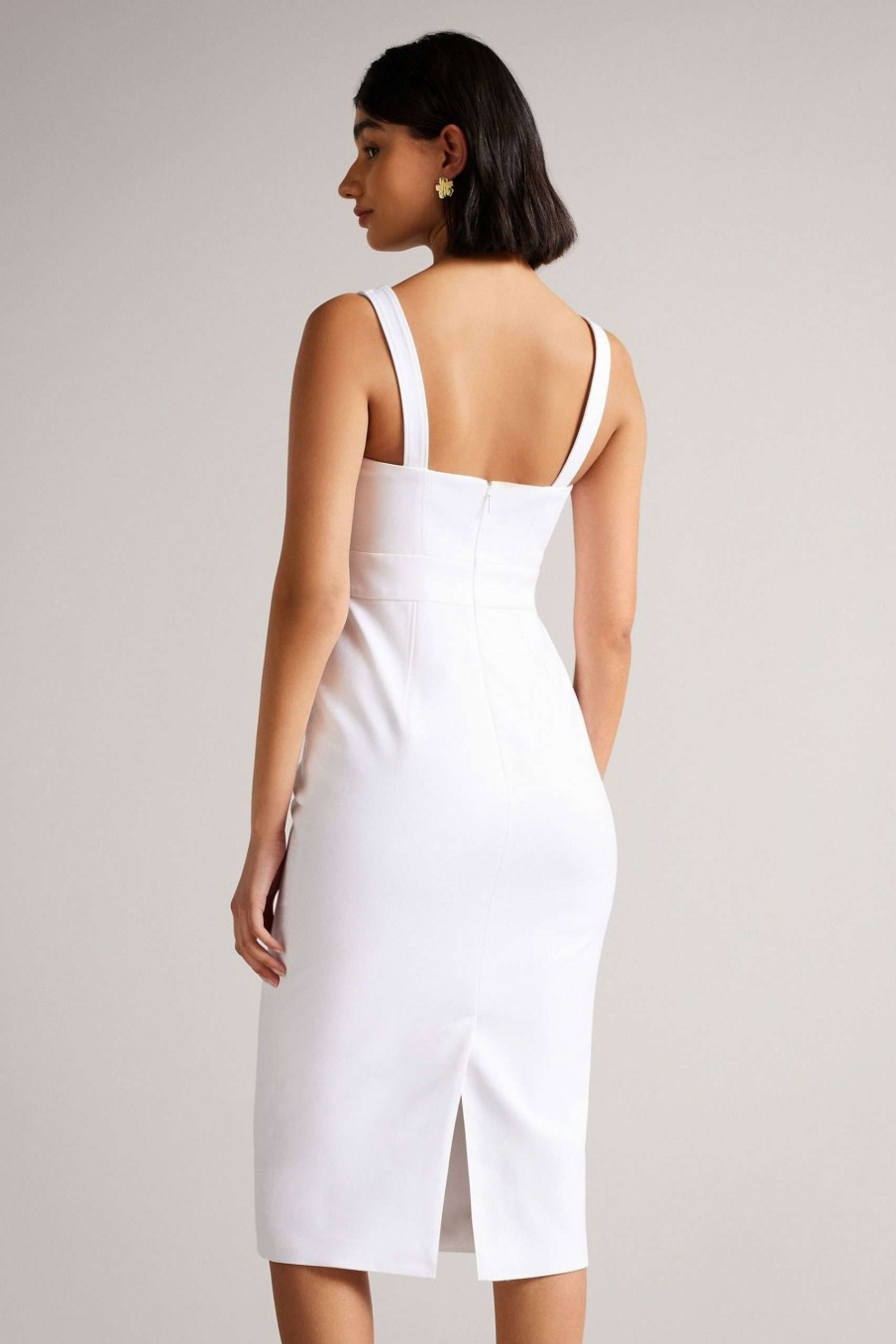 Clothing * | Ted Baker Klarika White Midi Length Bodycon Dress Sale Online