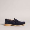 Footwear * | Ted Baker Alfey Navy Suede Moccasin Shoes Latest Fashion