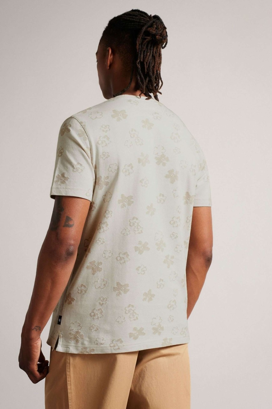 Clothing * | Ted Baker Gower Ecru Cream Short Sleeve Magnolia Jacquard T-Shirt Official