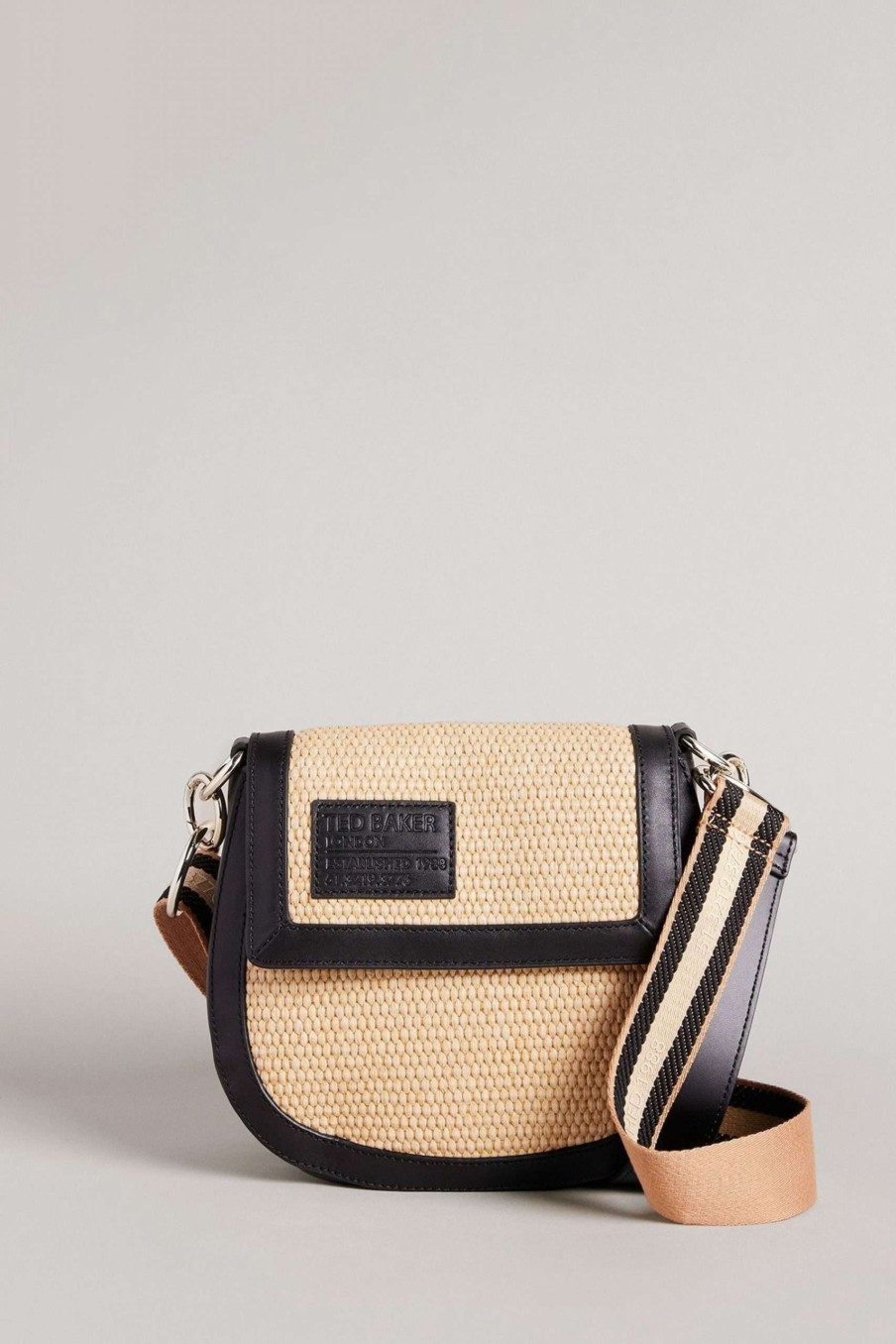 Homeware * | Ted Baker Staceli Natural Branded Webbing Raffia Cross-Body Satchel Bag Top Selling