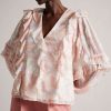 Clothing * | Ted Baker Siela Coral Pink Low V Ruffle Top Gift Selection