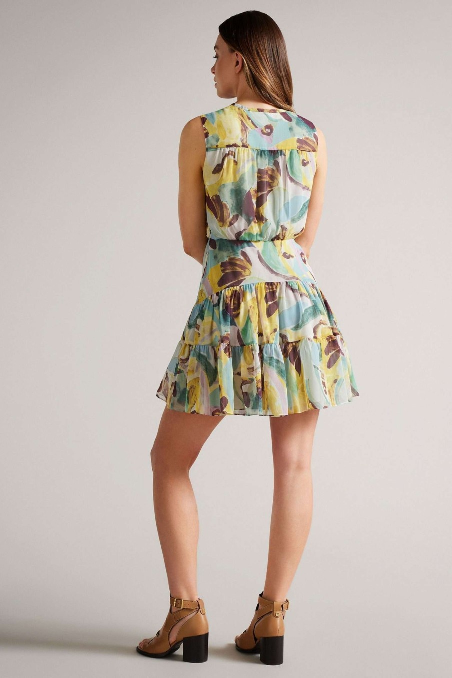 Clothing * | Ted Baker Ellain Green Button Up Printed Mini Dress Gift Selection