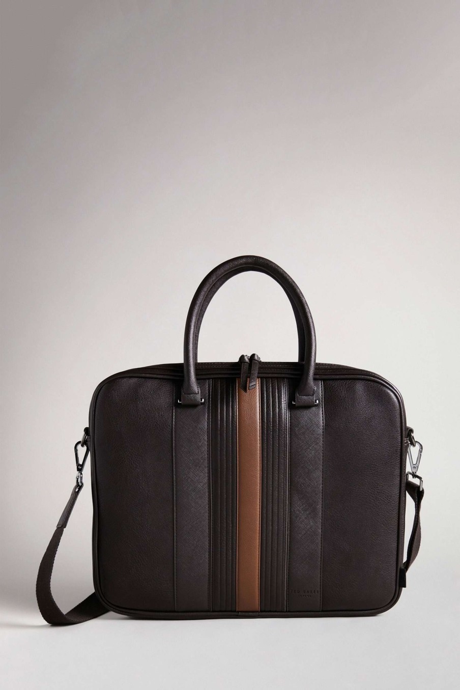 Homeware * | Ted Baker Brown Nevver Brn-Choc Striped Pu Document Bag Fashion