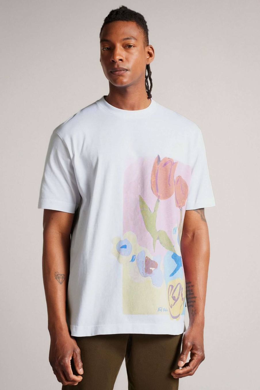 Clothing * | Ted Baker White Printed Graphic Relaxed Fit T-Shirt Sale