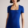 Clothing * | Ted Baker Gerbela Blue Square Neck Short Sleeve Top Original