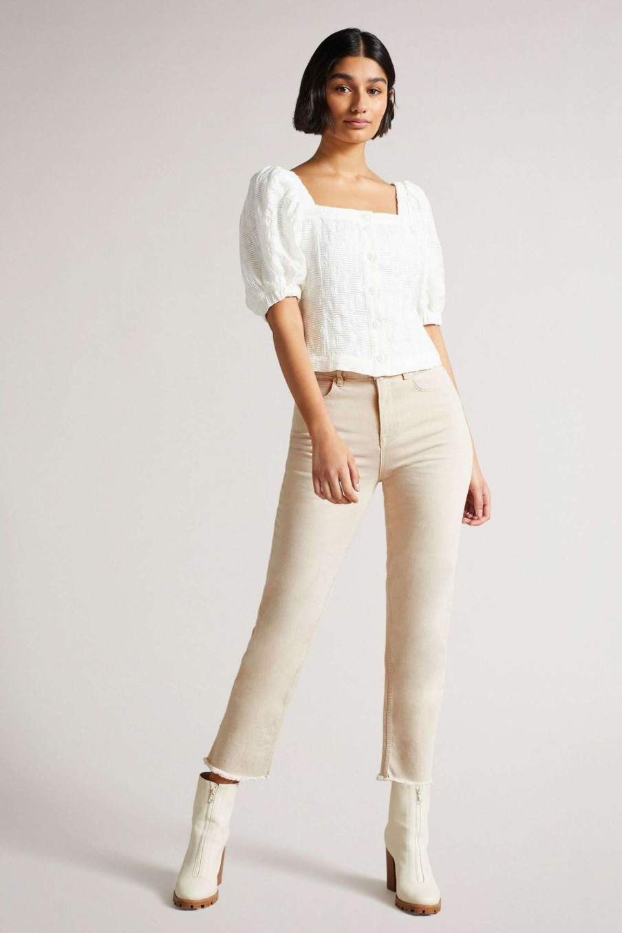 Clothing * | Ted Baker Ecru Claida Straight Leg Clay Denim Jeans Cut Price