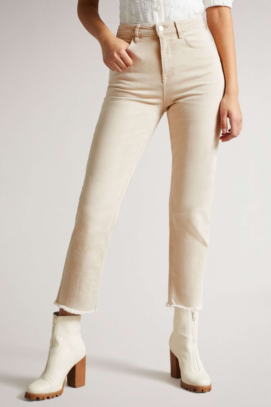 Clothing * | Ted Baker Ecru Claida Straight Leg Clay Denim Jeans Cut Price