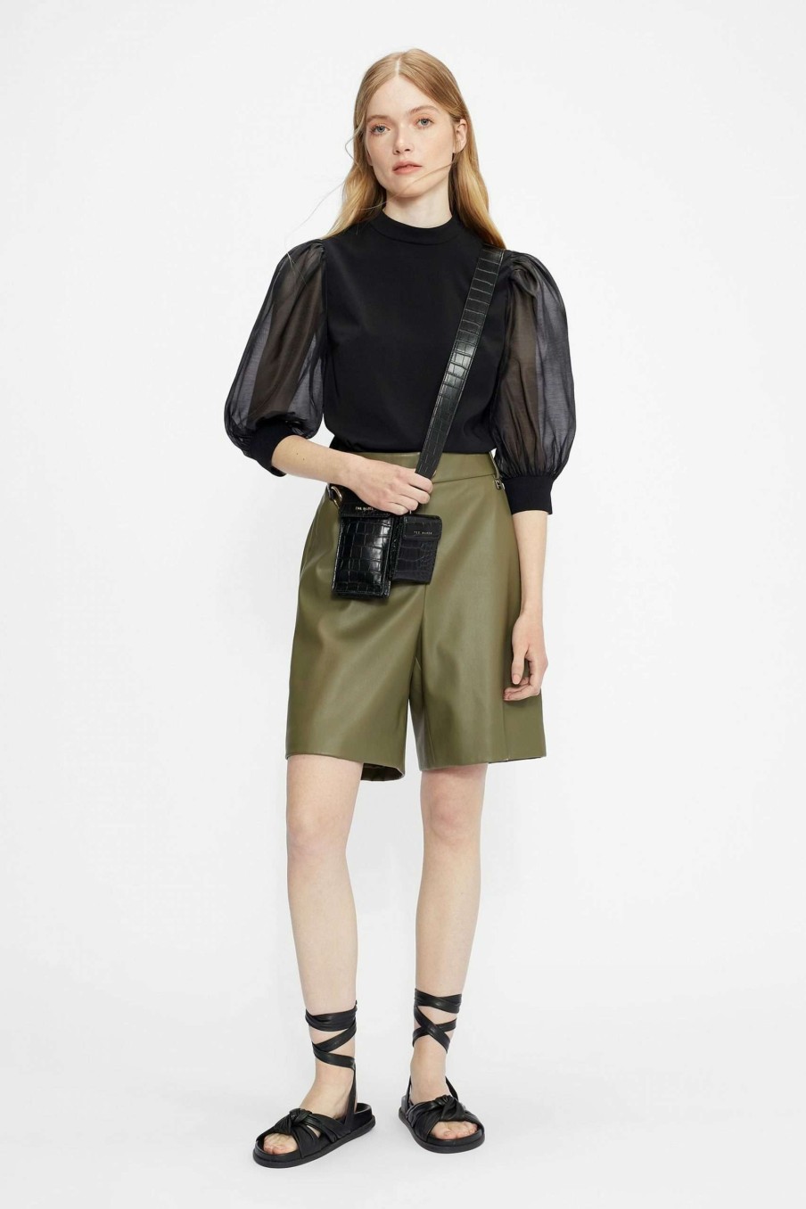 Clothing * | Ted Baker Black Micaeli Organza Volume Sleeve Top Cheap Online