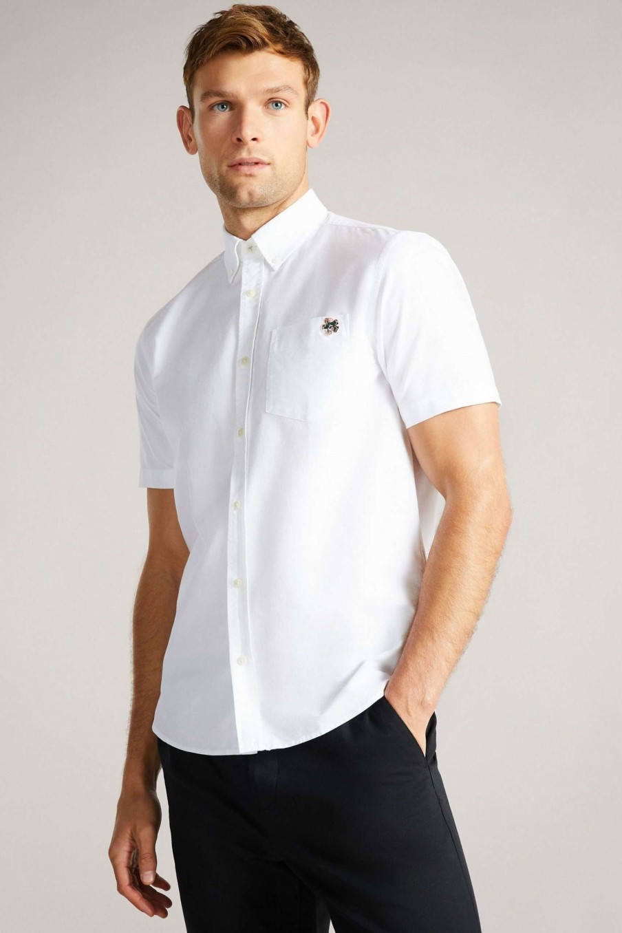 Clothing * | Ted Baker Ditton White Short Sleeve Oxford Shirt Attractive