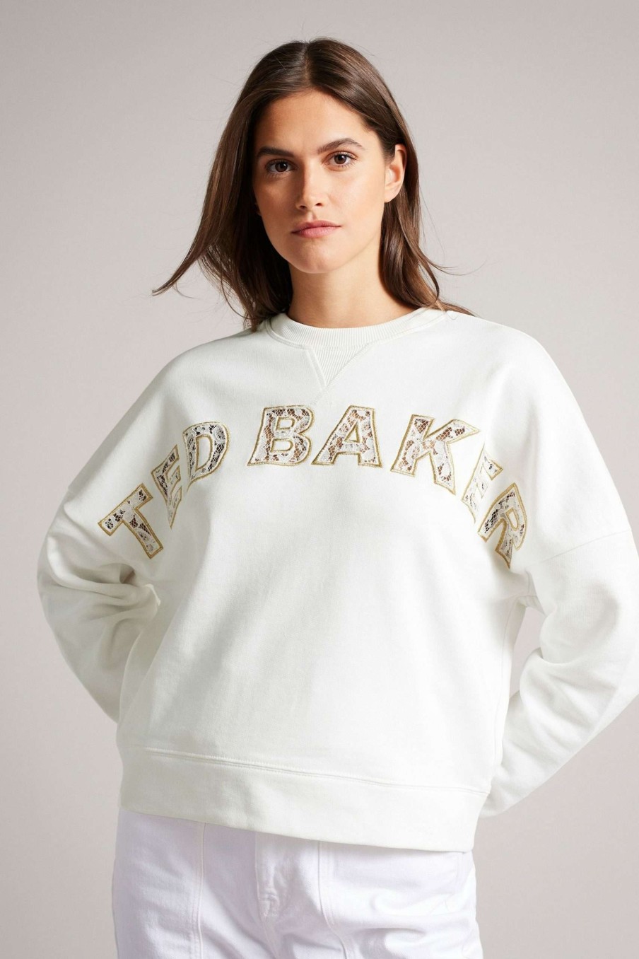 Clothing * | Ted Baker Mahvis White Lace Sweatshirt Free Delivery