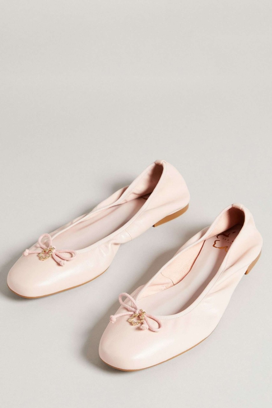 Footwear * | Ted Baker Baylay Dusky-Pink Leather Bow Ballet Pump Shoes Attractive