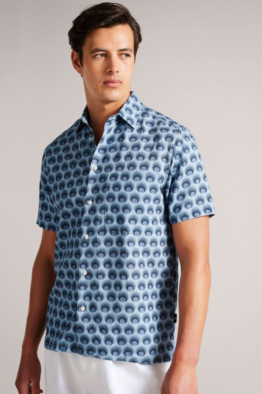 Clothing * | Ted Baker Blue Retro Spot Print Shirt Classical