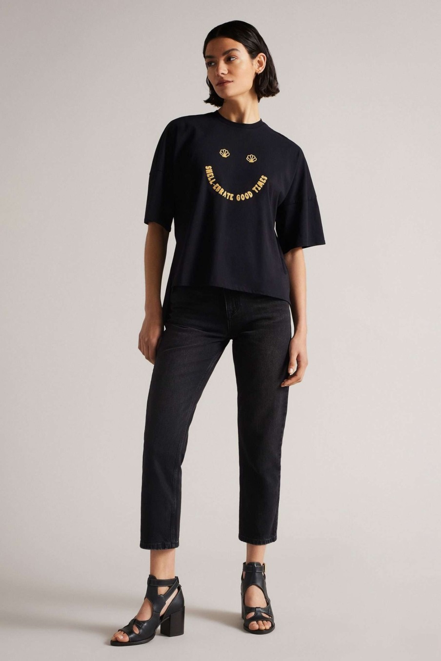 Clothing * | Ted Baker Shelda Black Shell E Brate Graphic Longline T-Shirt Shop