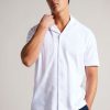 Clothing * | Ted Baker Leopld White Short Sleeve Revere Collar Towelling Shirt Discount