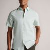 Clothing * | Ted Baker Addle Light Blue Short Sleeve Linen Shirt Classical