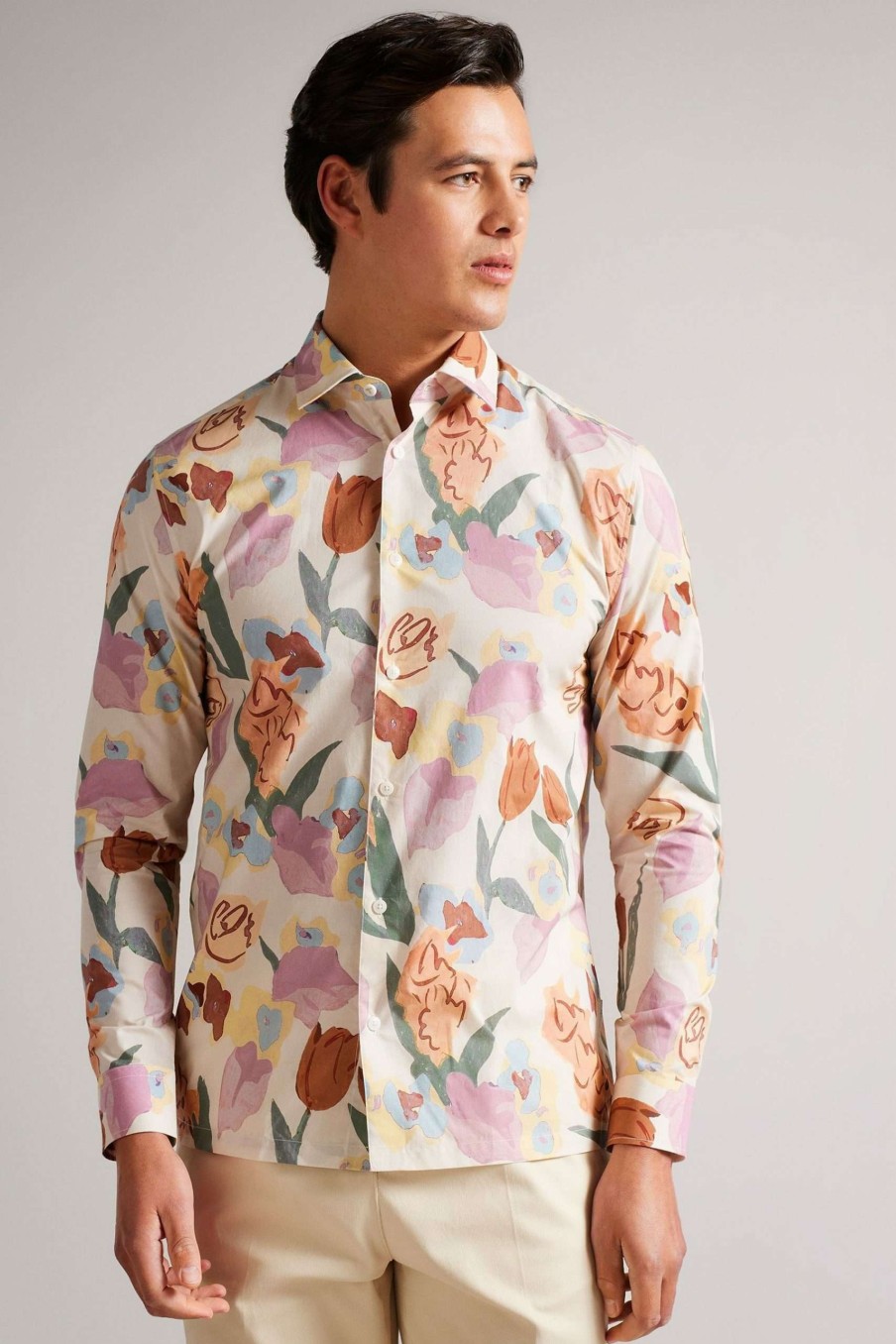 Clothing * | Ted Baker Natural Floral Printed Shirt Shop