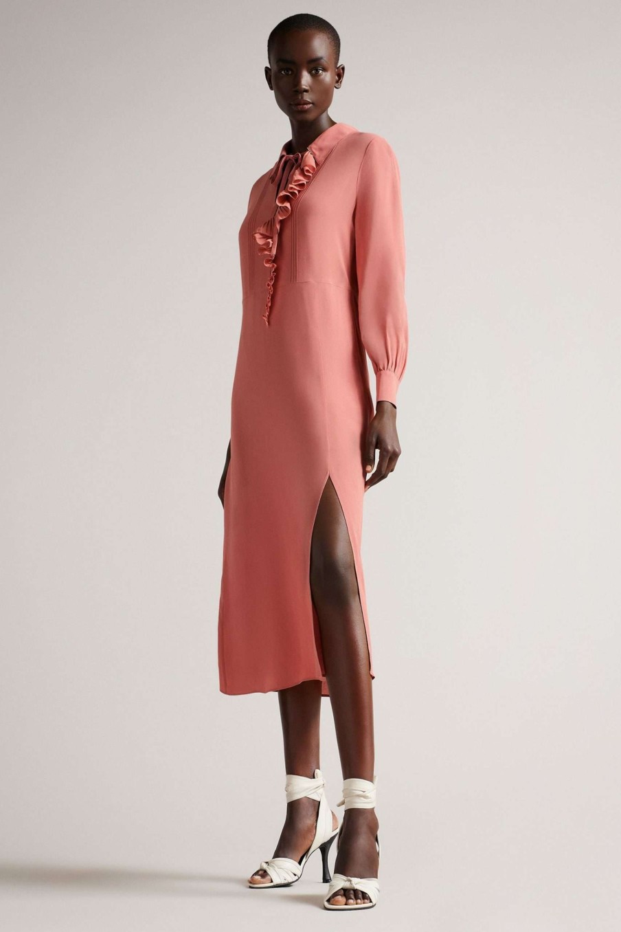 Clothing * | Ted Baker Mid Pink Faithiy Asymmetric Ruffle Midi Skirt Dress Sale Online