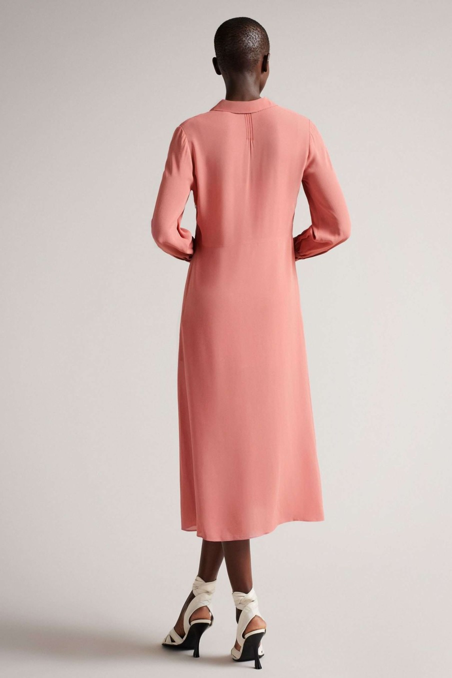 Clothing * | Ted Baker Mid Pink Faithiy Asymmetric Ruffle Midi Skirt Dress Sale Online