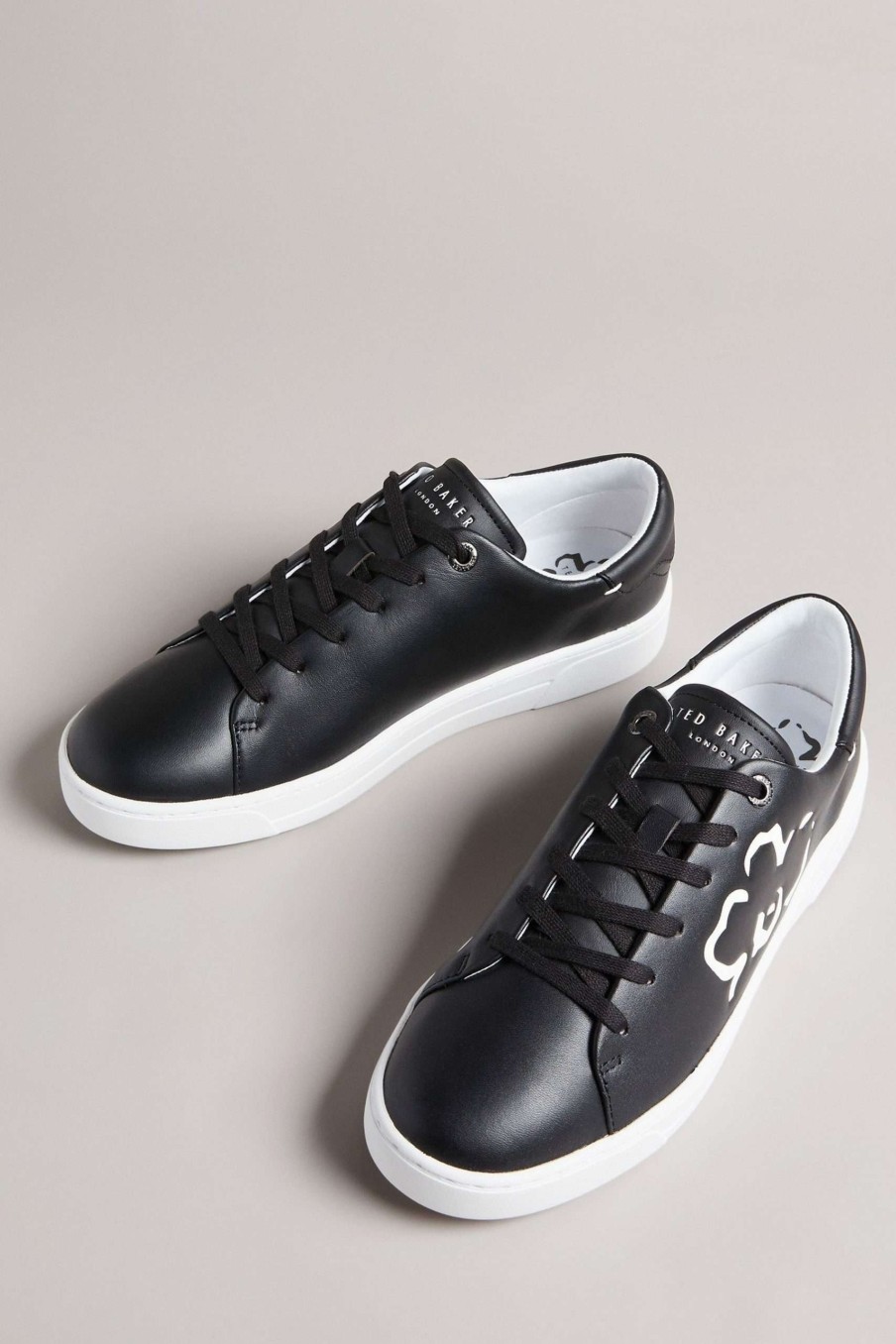 Footwear * | Ted Baker Black Magnolia Flower Placement Cupsole Trainers Sale