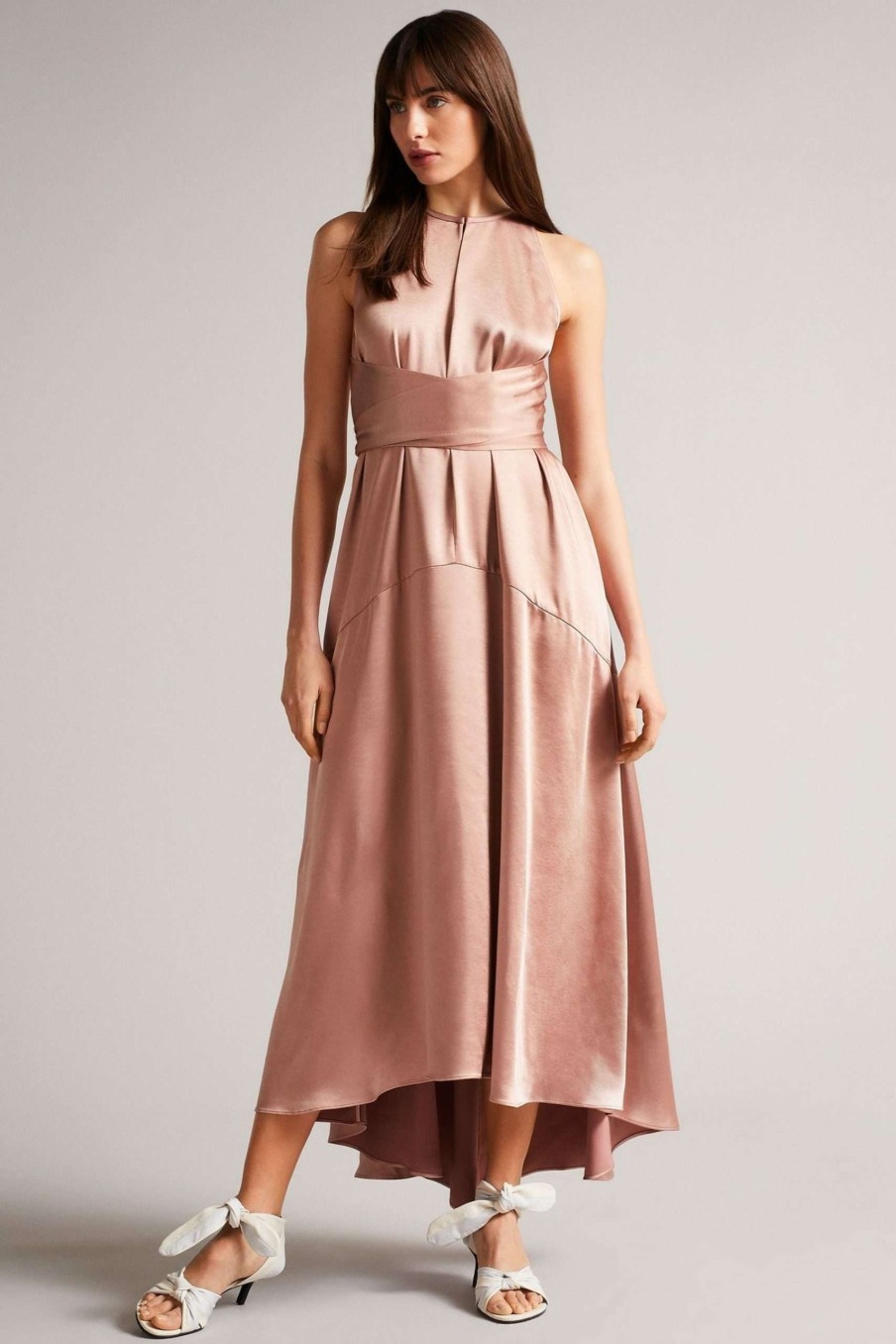 Clothing * | Ted Baker Mmilly Dusky Pink High Low Halter Dress New Threads