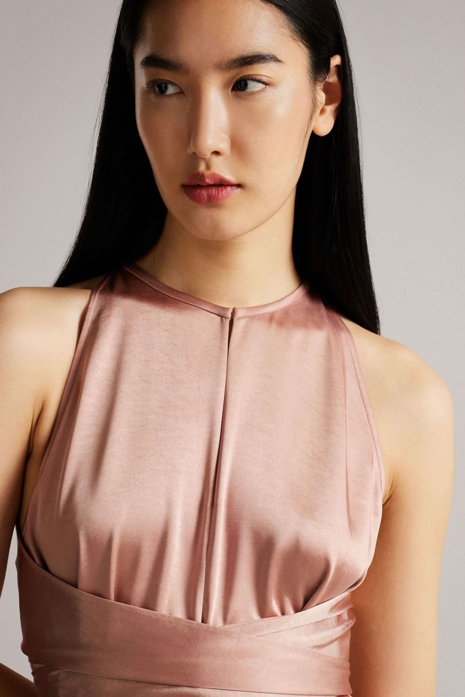 Clothing * | Ted Baker Mmilly Dusky Pink High Low Halter Dress New Threads