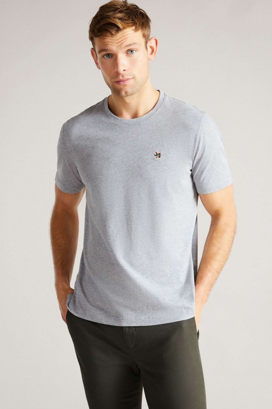 Clothing * | Ted Baker Grey Oxford Short Sleeve T-Shirt Fashion