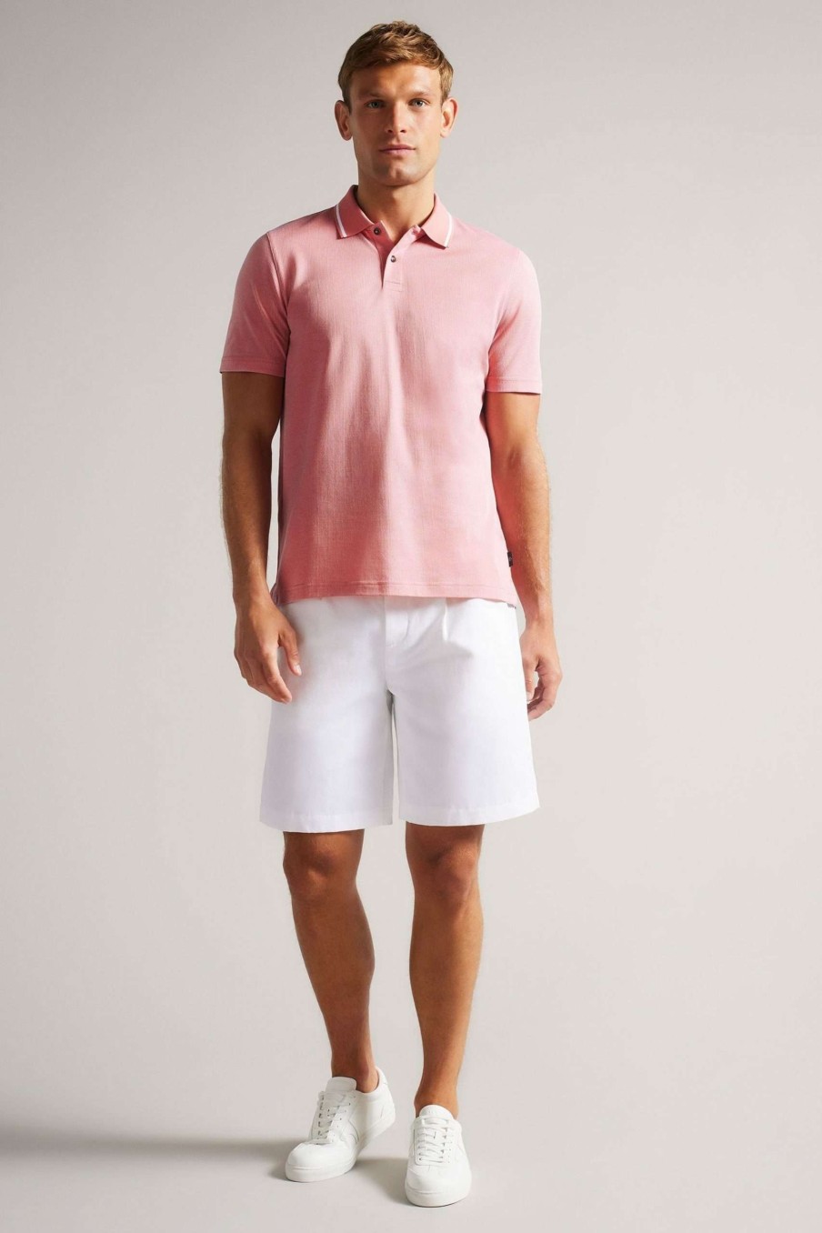 Clothing * | Ted Baker Mid Pink Arts Mini Jacquard Stitch Polo Shirt Quick Delivery