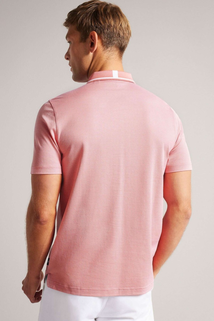 Clothing * | Ted Baker Mid Pink Arts Mini Jacquard Stitch Polo Shirt Quick Delivery