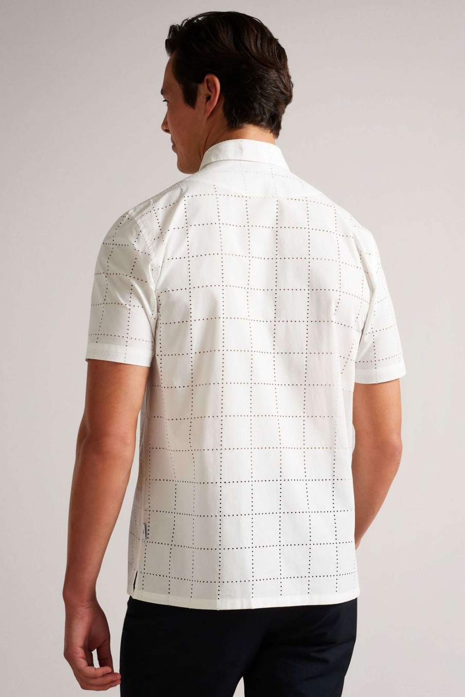 Clothing * | Ted Baker White Imka Short Sleeve Perforated Check Shirt Fashion