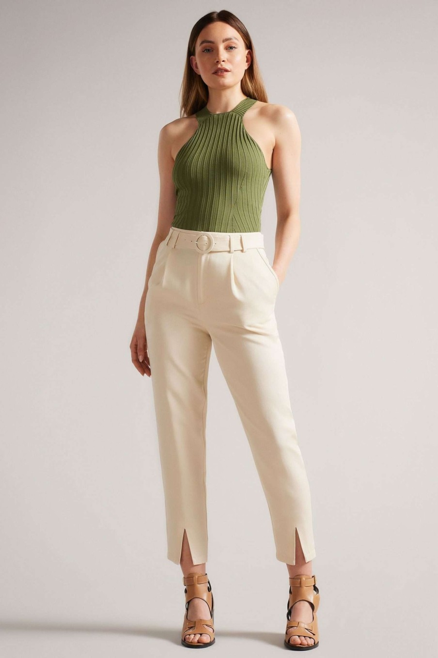 Clothing * | Ted Baker Cream Ninette High Waist Carrot Leg Trousers Limited Edition