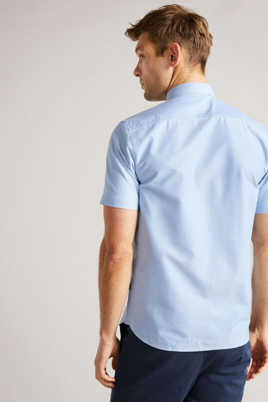 Clothing * | Ted Baker Capsho Blue Short Sleeve Oxford Shirt Attractive