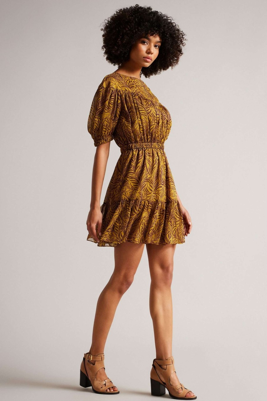 Clothing * | Ted Baker Mairley Yellow Yoke Detail Printed Mini Dress Popular