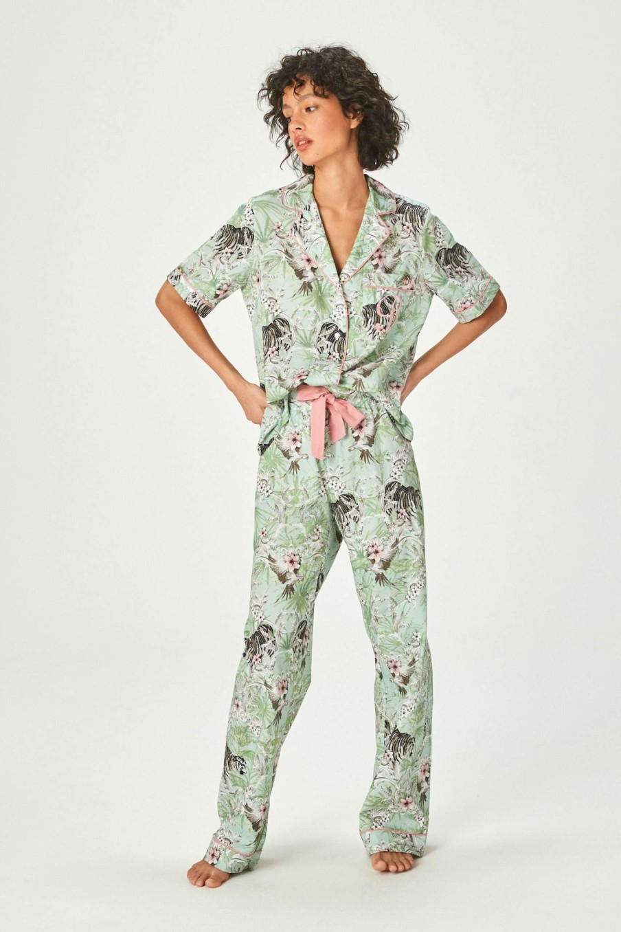 Gift Set * | Ted Baker Green Tiger Cotton Button Through Pyjama Set Classical