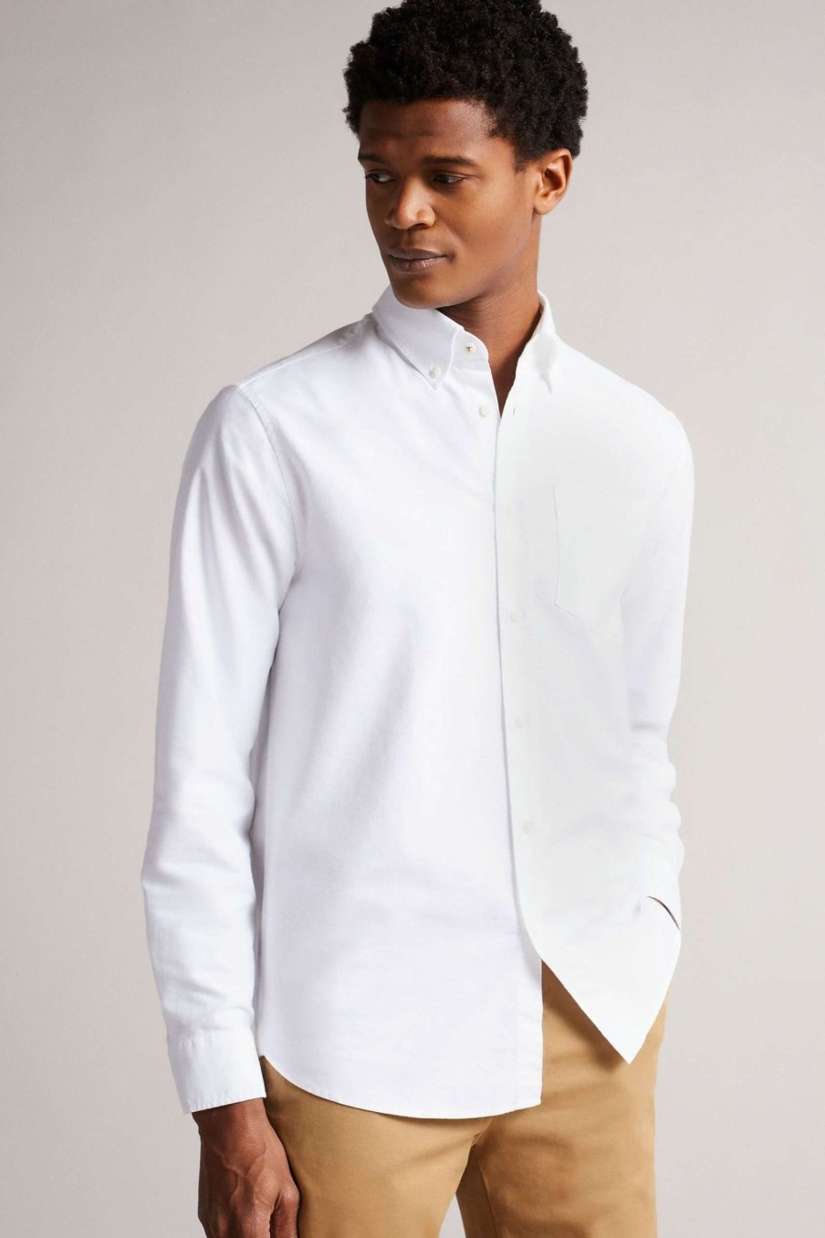 Clothing * | Ted Baker Paplet White Long Sleeve Oxford Shirt Cut Price