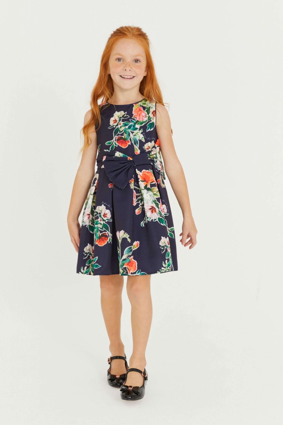 Clothing * | Ted Baker Navy Blue Floral Bow Dress Attractive